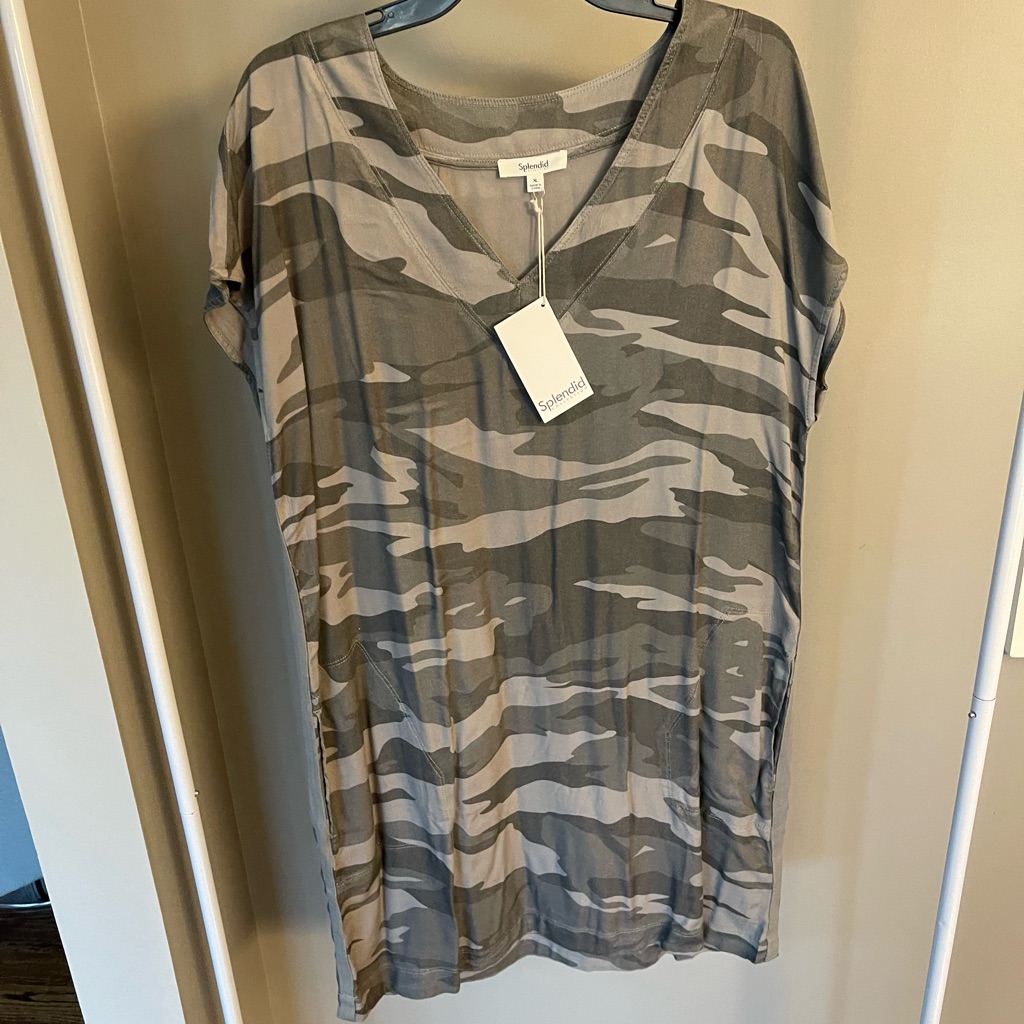 Splendid Olive & Taupe Camo V-Neck Dress